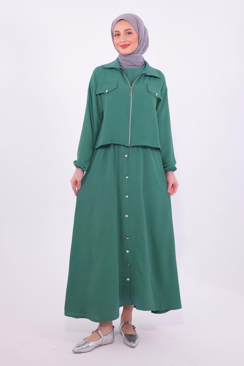 Vêtements hijab VERT COSTUME AVEC VESTE T 2484