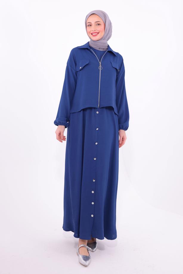 Tesettür giyim LACİVERT CEKETLİ ELBİSELİ TAKIM T 2484 - TRENDTESETTÜR