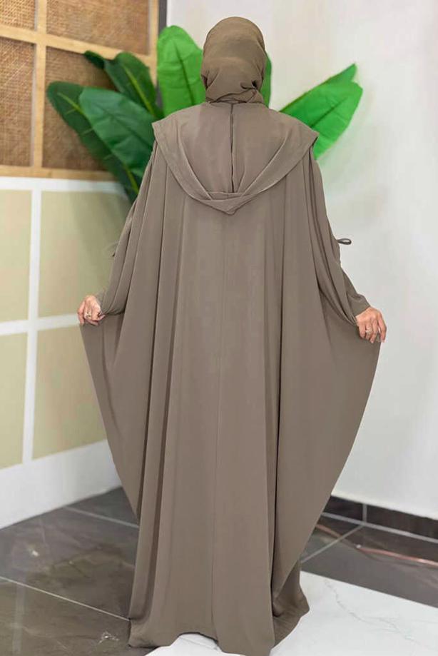 Tesettür giyim VİZON ELBİSELİ ABAYA TAKIM T 31007 - TRENDTESETTÜR