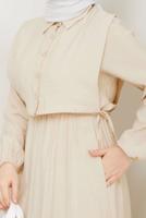 Tesettür giyim BEJ YELEKLİ ELBİSELİ TAKIM T 5374