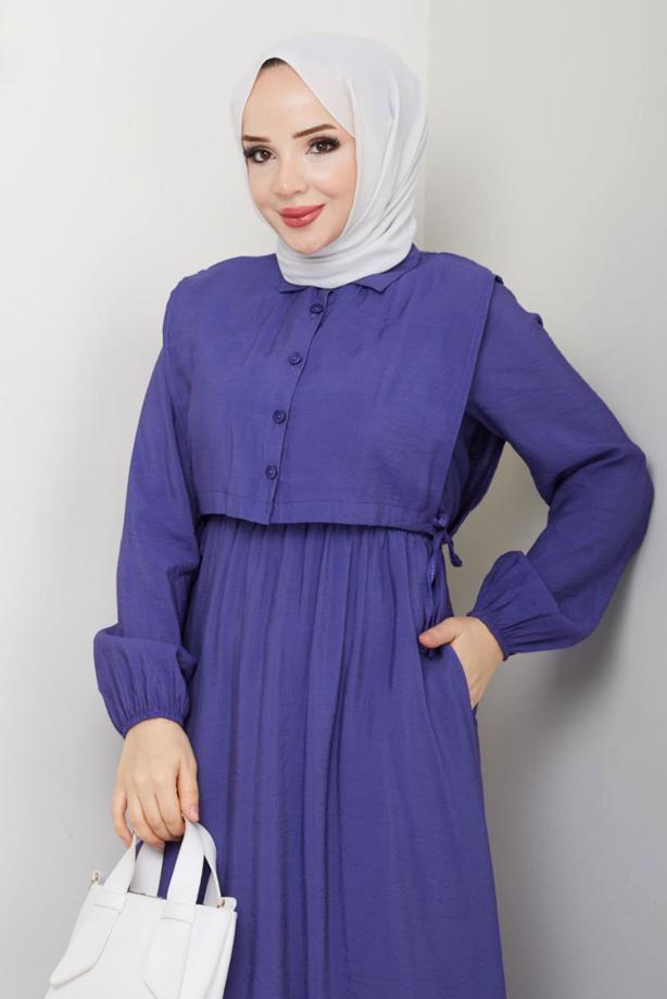 Tesettür giyim LACİVERT YELEKLİ ELBİSELİ TAKIM T 5374 - TRENDTESETTÜR