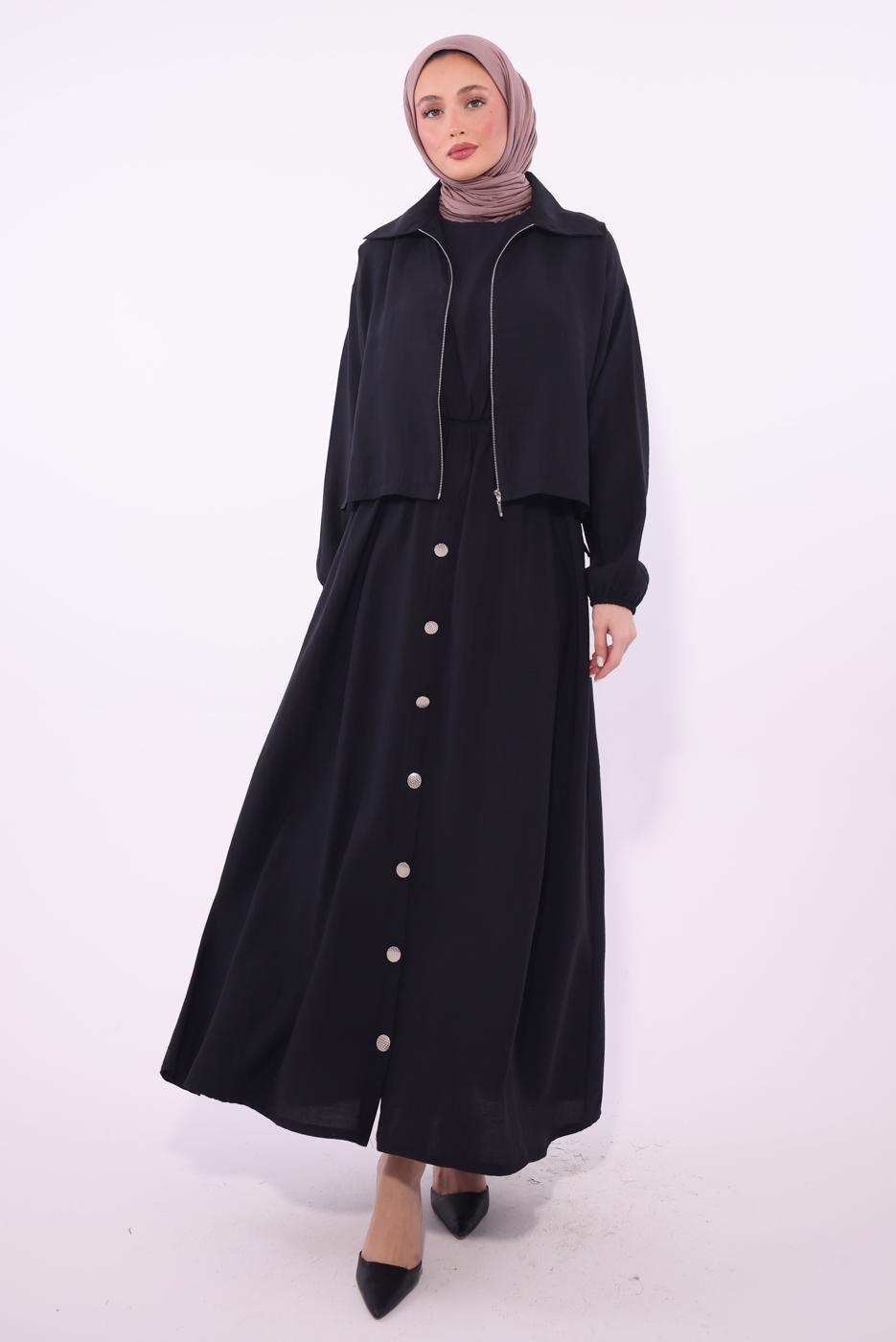 Tesettür giyim SİYAH CEKETLİ ELBİSELİ TAKIM T 7084 