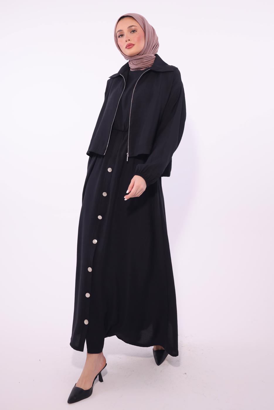 Tesettür giyim SİYAH CEKETLİ ELBİSELİ TAKIM T 7084 