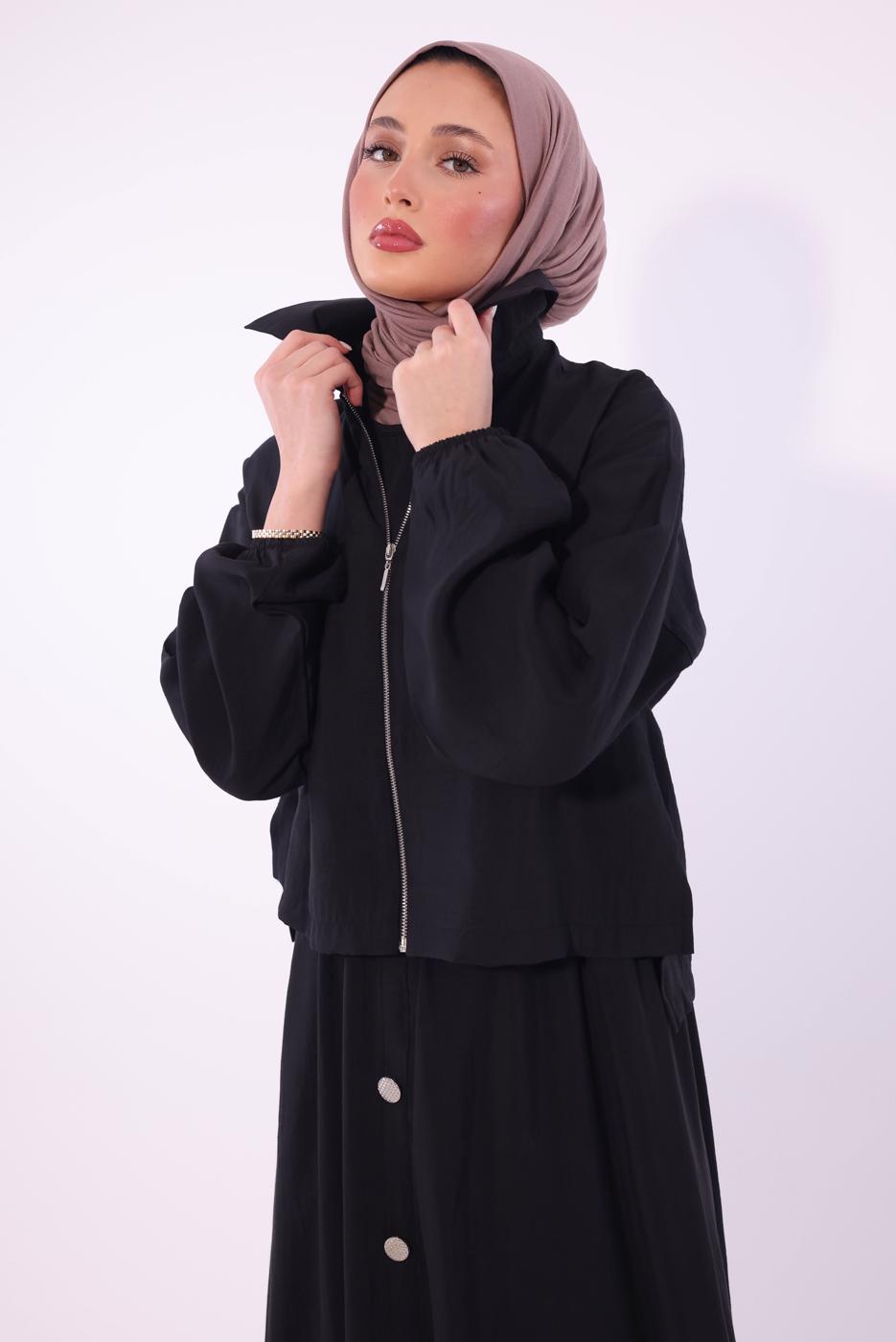 Tesettür giyim SİYAH CEKETLİ ELBİSELİ TAKIM T 7084 