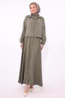 Tesettür giyim VİZON CEKETLİ ELBİSELİ TAKIM T 7084 