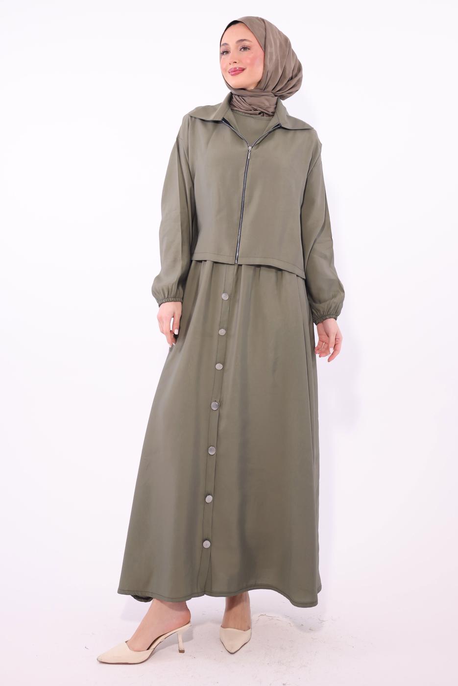 Tesettür giyim VİZON CEKETLİ ELBİSELİ TAKIM T 7084 