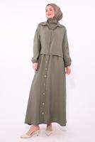 Tesettür giyim VİZON CEKETLİ ELBİSELİ TAKIM T 7084 