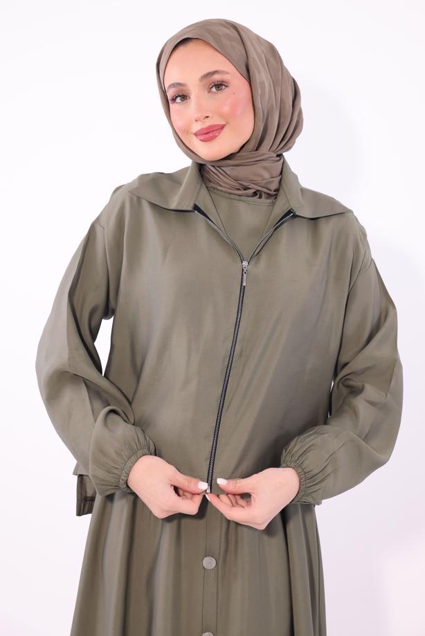 Tesettür giyim VİZON CEKETLİ ELBİSELİ TAKIM T 7084  - TRENDTESETTÜR