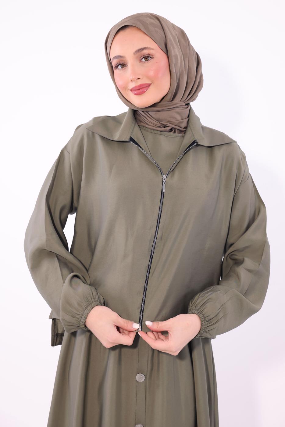 Tesettür giyim VİZON CEKETLİ ELBİSELİ TAKIM T 7084 