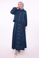 Tesettür giyim LACİVERT CEKETLİ ELBİSELİ TAKIM T 7084 