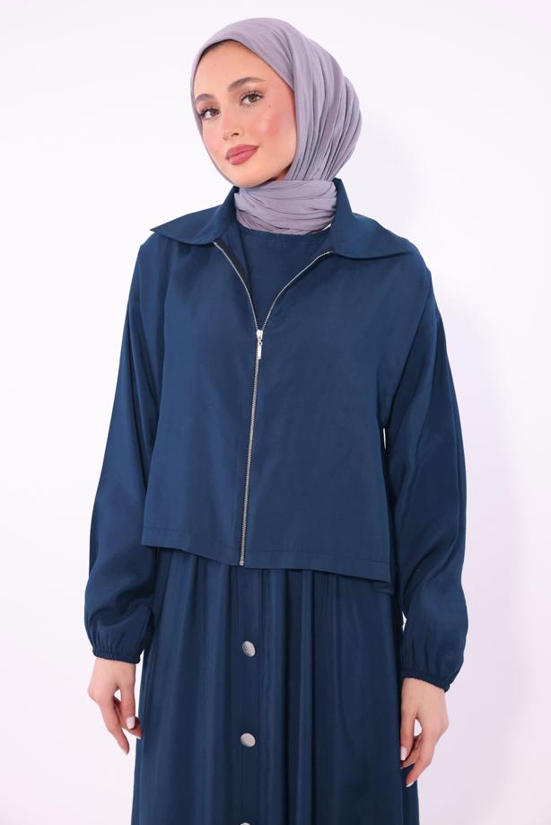 Tesettür giyim LACİVERT CEKETLİ ELBİSELİ TAKIM T 7084  - TRENDTESETTÜR