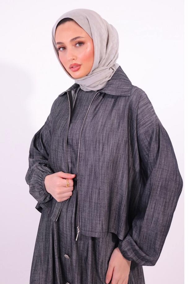 Tesettür giyim SİYAH CEKETLİ ELBİSELİ TAKIM T 7384 - TRENDTESETTÜR