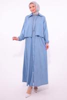 Tesettür giyim MAVİ CEKETLİ ELBİSELİ TAKIM T 7384