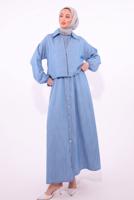 Tesettür giyim MAVİ CEKETLİ ELBİSELİ TAKIM T 7384