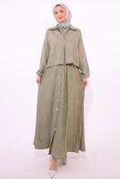Tesettür giyim HAKİ CEKETLİ ELBİSELİ TAKIM T 7384