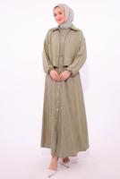 Tesettür giyim HAKİ CEKETLİ ELBİSELİ TAKIM T 7384