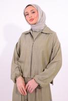 Tesettür giyim HAKİ CEKETLİ ELBİSELİ TAKIM T 7384