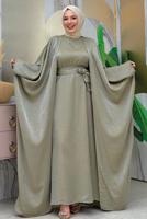 Tesettür giyim HAKİ ABAYALI ELBİSELİ TAKIM T 7948