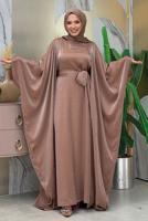 Tesettür giyim VİZON ABAYALI ELBİSELİ TAKIM T 7948