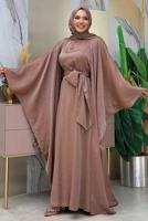Tesettür giyim VİZON ABAYALI ELBİSELİ TAKIM T 7948