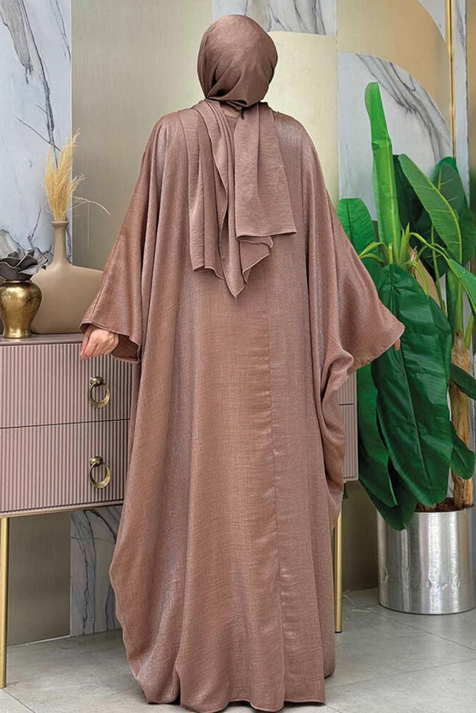 Tesettür giyim VİZON ABAYALI ELBİSELİ TAKIM T 7948