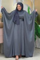 Tesettür giyim GRİ ABAYALI ELBİSELİ TAKIM T 7948