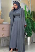 Tesettür giyim GRİ ABAYALI ELBİSELİ TAKIM T 7948