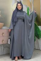 Tesettür giyim GRİ ABAYALI ELBİSELİ TAKIM T 7948