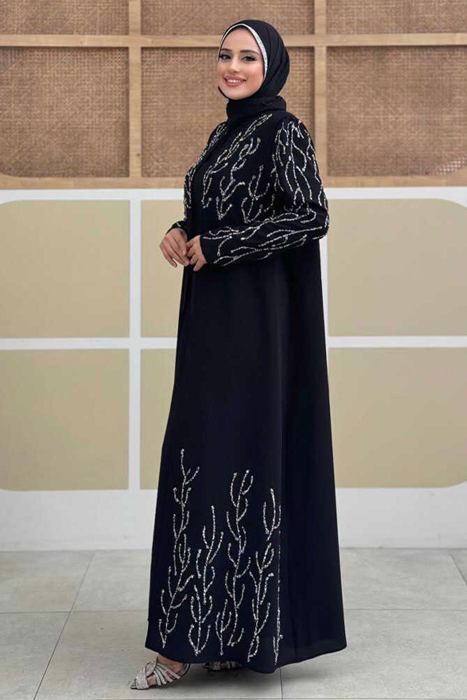 Tesettür giyim SİYAH YELEKLİ ELBİSELİ ABİYE TAKIM T 9293