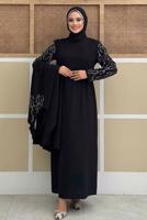 Tesettür giyim SİYAH YELEKLİ ELBİSELİ ABİYE TAKIM T 9293
