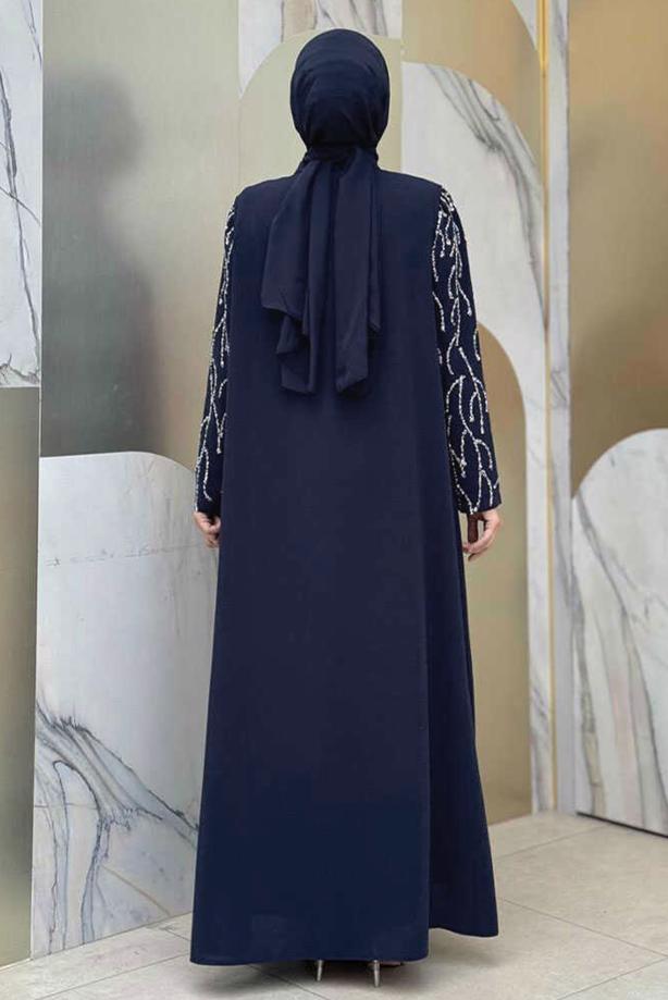 Tesettür giyim LACİVERT YELEKLİ ELBİSELİ ABİYE TAKIM T 9293 - TRENDTESETTÜR