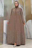 Tesettür giyim VİZON YELEKLİ ELBİSELİ ABİYE TAKIM T 9293