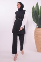 Hijab clothing BLACK BELTED PANTS SUIT T 0184