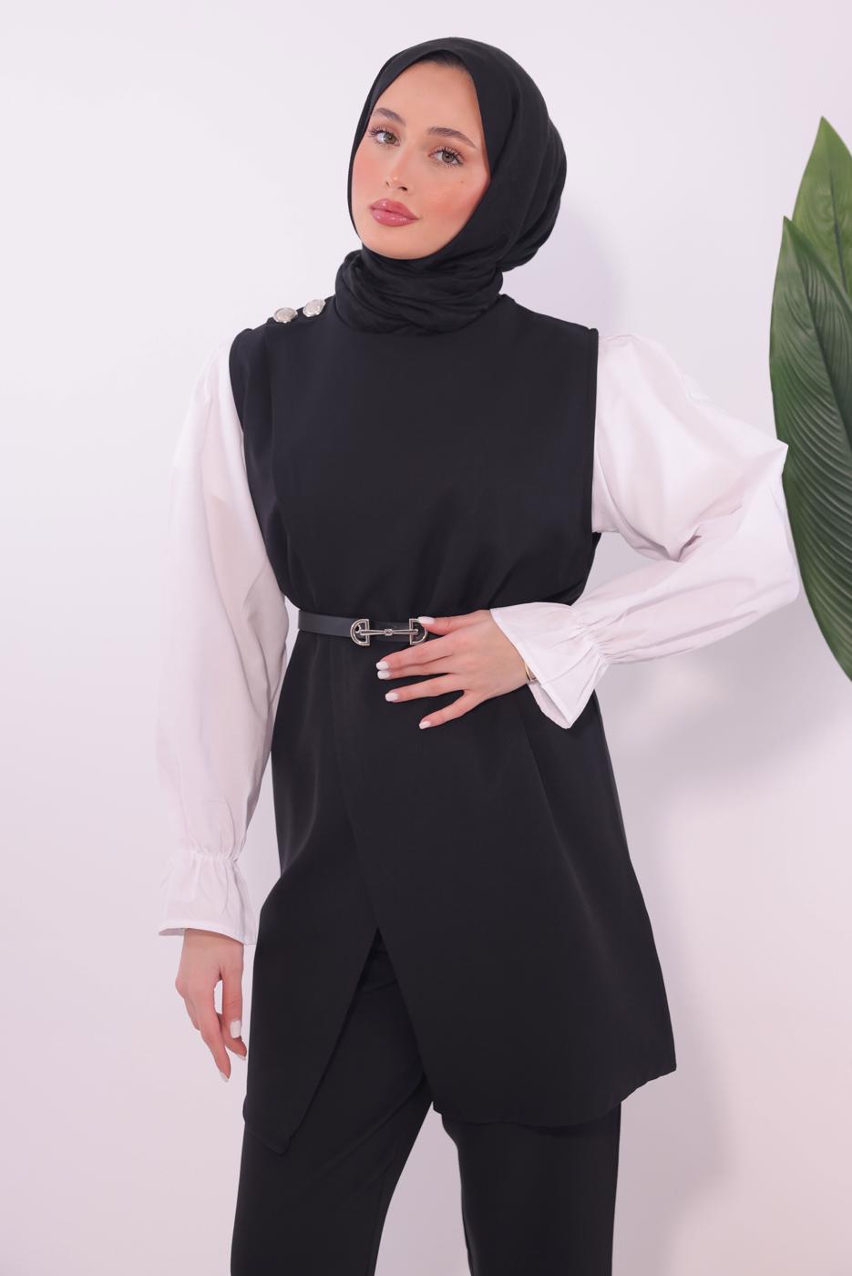 Hijab clothing BLACK BELTED PANTS SUIT T 0184