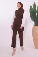 Tesettür giyim KAHVE KEMERLİ PANTOLONLU TAKIM T 0184