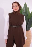 Tesettür giyim KAHVE KEMERLİ PANTOLONLU TAKIM T 0184
