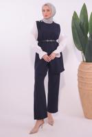 Tesettür giyim LACİVERT KEMERLİ PANTOLONLU TAKIM T 0184