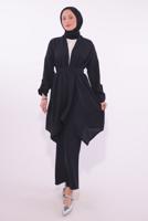 Tesettür giyim SİYAH KEMERLİ PANTOLONLU TAKIM T 0274