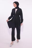 Tesettür giyim SİYAH KEMERLİ PANTOLONLU TAKIM T 0274