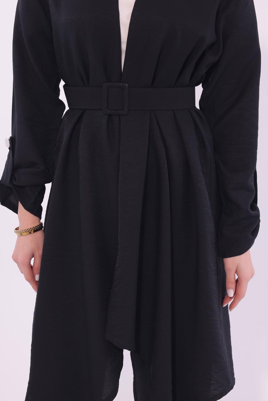 Tesettür giyim SİYAH KEMERLİ PANTOLONLU TAKIM T 0274