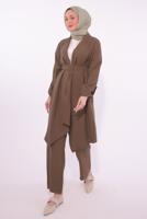 Tesettür giyim KAHVE KEMERLİ PANTOLONLU TAKIM T 0274