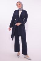 Tesettür giyim LACİVERT KEMERLİ PANTOLONLU TAKIM T 0274