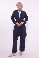 Tesettür giyim LACİVERT KEMERLİ PANTOLONLU TAKIM T 0274