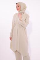 Tesettür giyim BEJ KEMERLİ PANTOLONLU TAKIM T 0274