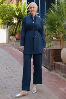 Hijab clothing NAVY BLUE TIED WAIST PANTS SUIT T 0294