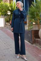 Hijab clothing NAVY BLUE TIED WAIST PANTS SUIT T 0294
