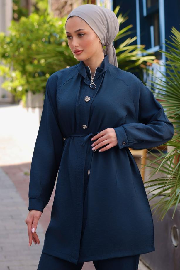 Vêtements hijab BLEU MARINE COSTUME PANTALON À TAILLE NOUÉE T 0294 - TRENDTESETTÜR