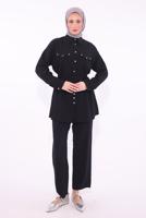 Tesettür giyim SİYAH GÖMLEK YAKA PANTOLONLU TAKIM T 0374 
