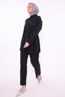 Tesettür giyim SİYAH GÖMLEK YAKA PANTOLONLU TAKIM T 0374 