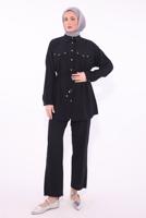 Tesettür giyim SİYAH GÖMLEK YAKA PANTOLONLU TAKIM T 0374 